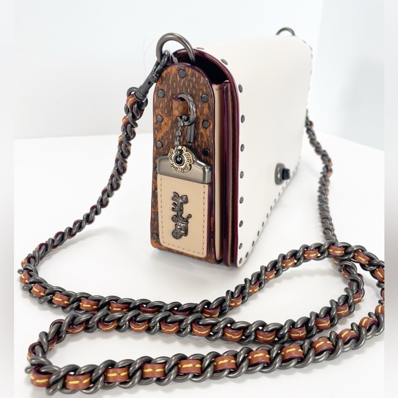 Coach Dinky With Rivets And Snakeskin Detail White Tan Crossbody B1880-30455 - Picture 4 of 16